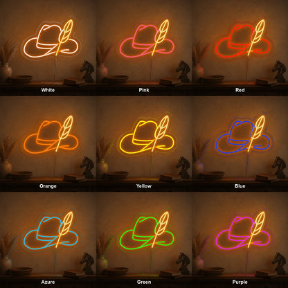 Cowboy Hat Feather LED Neon Sign color grid