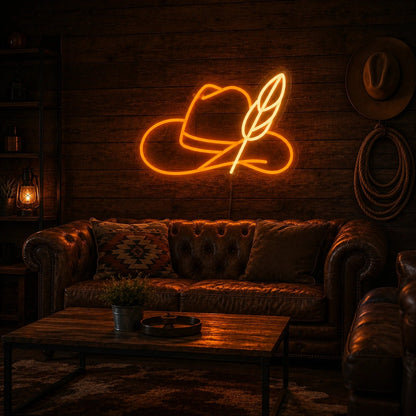 Cowboy Hat Feather LED Neon Sign Man Cave Neon Sign - Shineneon