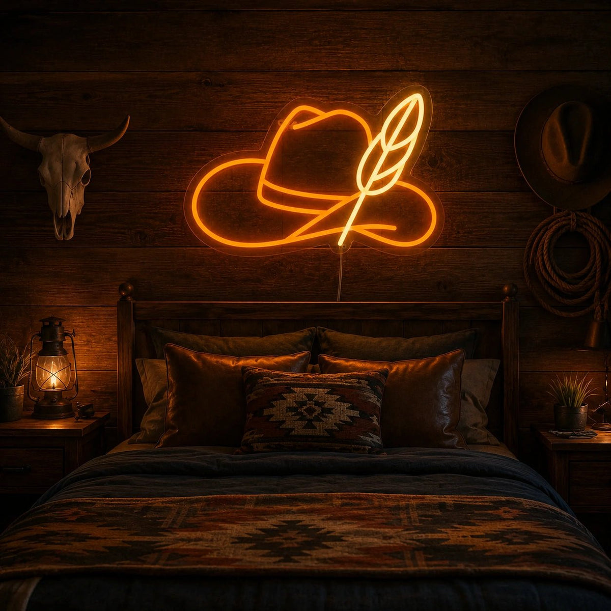 Cowboy Hat Feather LED Neon Sign Man Cave Neon Sign - Shineneon
