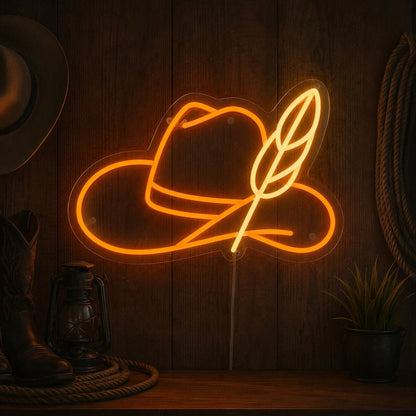 Cowboy Hat Feather LED Neon Sign Man Cave Neon Sign - Shineneon