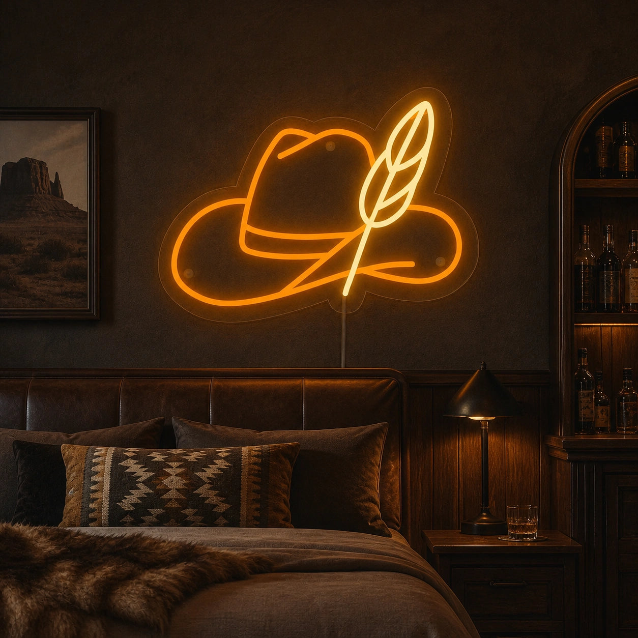 Cowboy Hat Feather Vintage LED Neon Sign real lifestyle scene