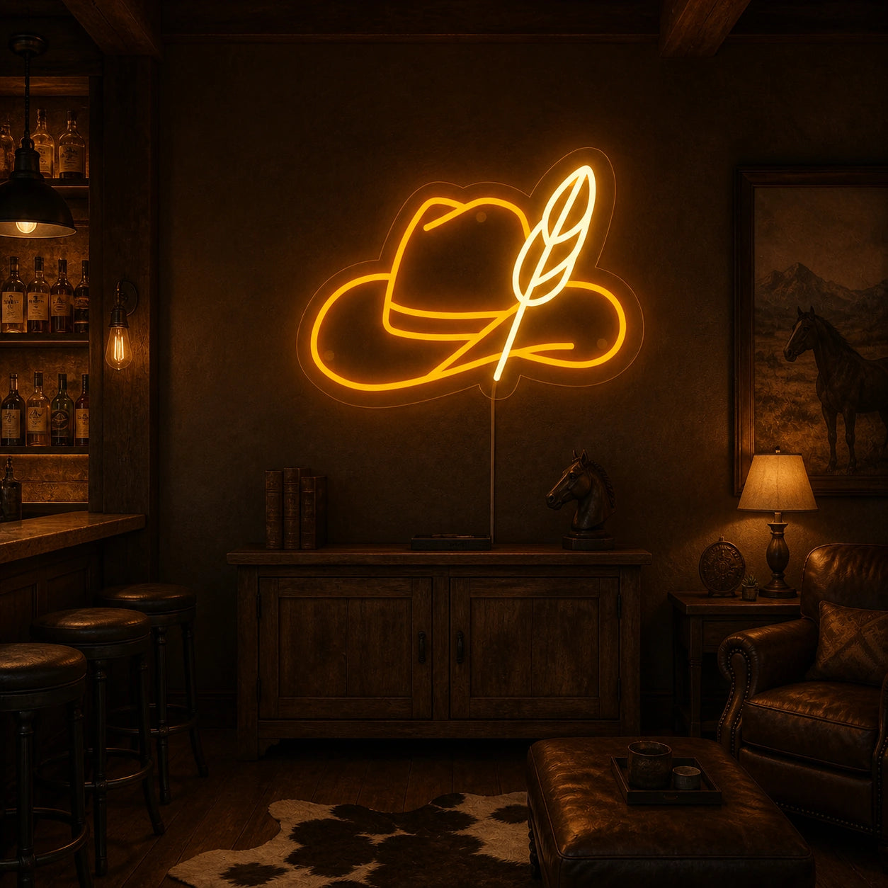 Cowboy Hat Feather Vintage LED Neon Sign size image