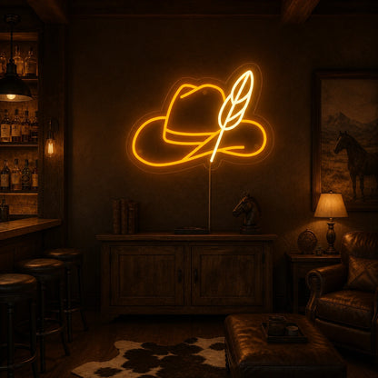 Cowboy Hat Feather Vintage LED Neon Sign size image