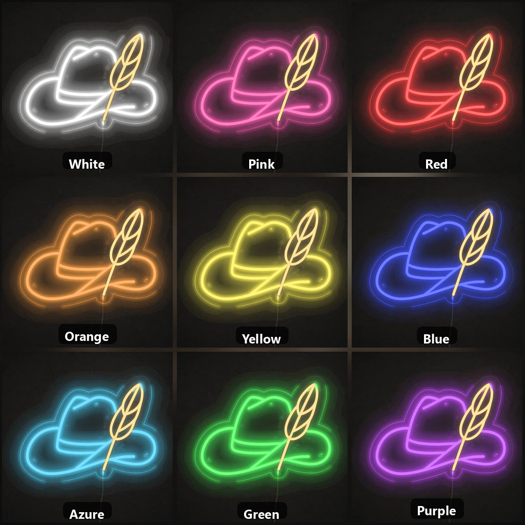 Cowboy Hat Feather Vintage LED Neon Sign color grid