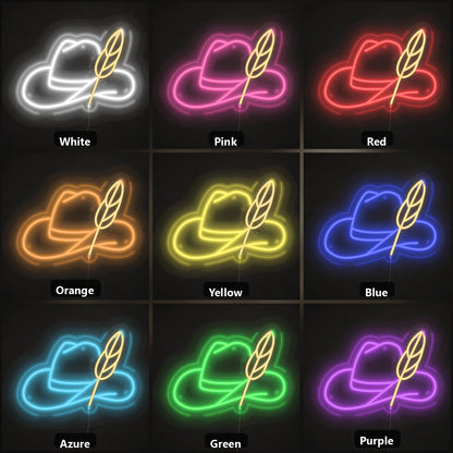 Cowboy Hat Feather Vintage LED Neon Sign color grid