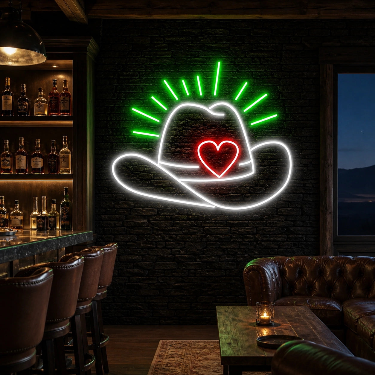 Cowboy Hat Heart Vintage LED Neon Sign real lifestyle scene