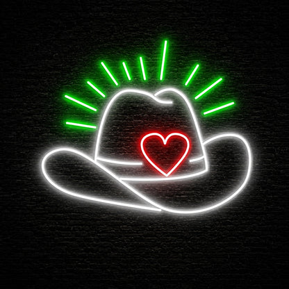 Cowboy Hat Heart Vintage LED Neon Sign main product image