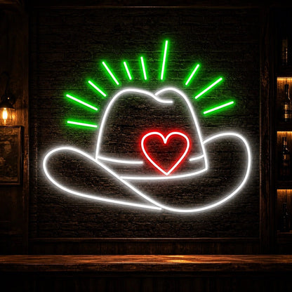 Cowboy Hat Heart Vintage LED Neon Sign - Shineneon