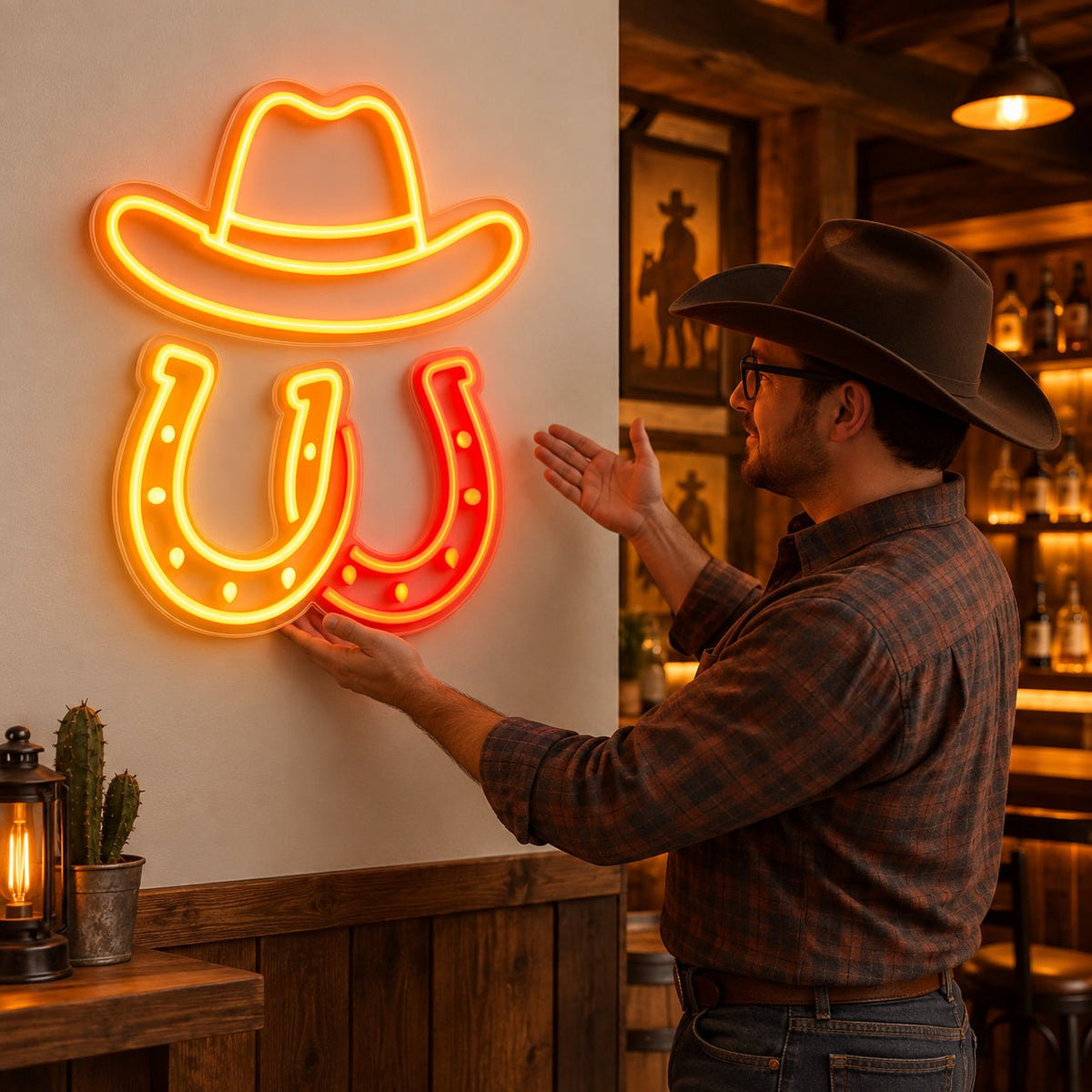 Cowboy Hat Horseshoes LED Neon Sign Garage Neon Sign - Shineneon