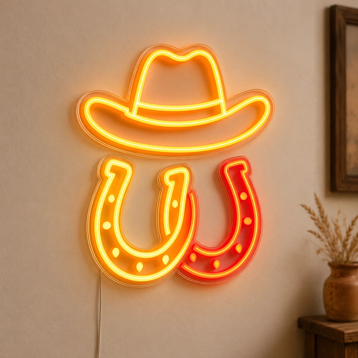 Cowboy Hat Horseshoes LED Neon Sign Man Cave Neon Sign main product image