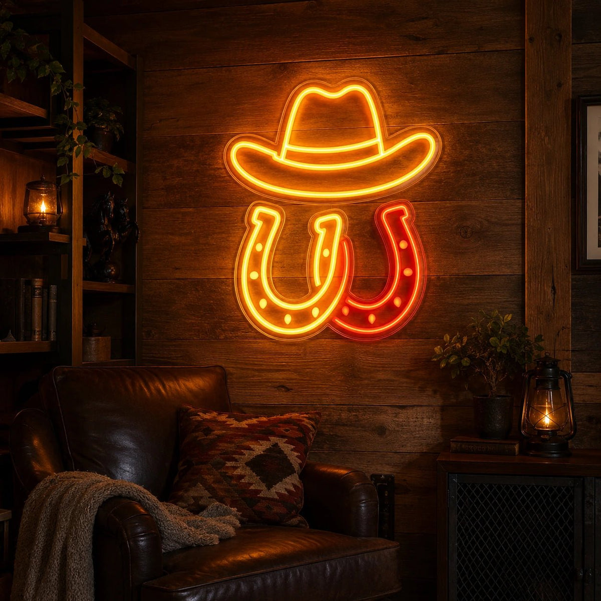 Cowboy Hat Horseshoes LED Neon Sign Man Cave Neon Sign - Shineneon