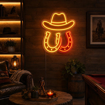 Cowboy Hat Horseshoes LED Neon Sign Man Cave Neon Sign - Shineneon
