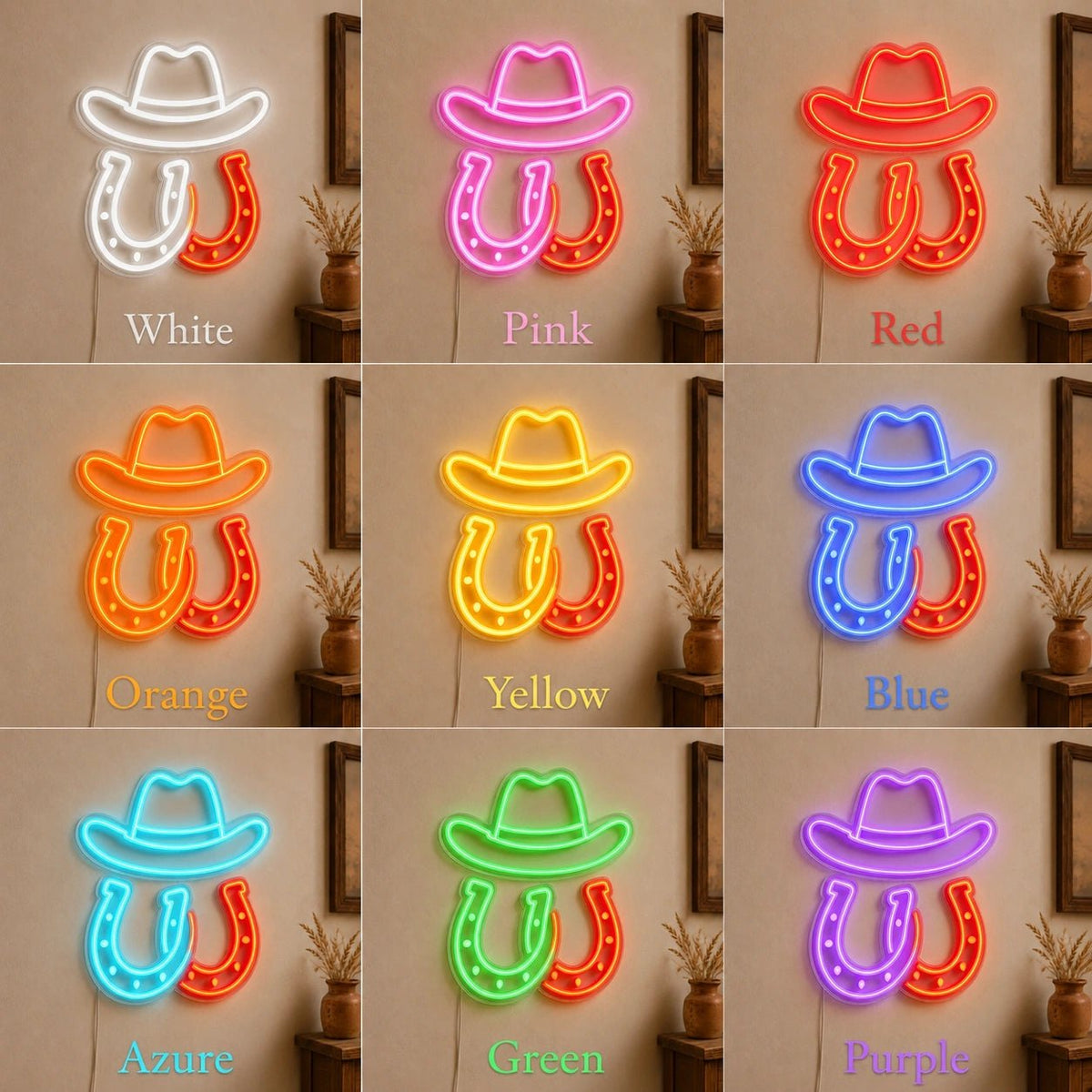 Cowboy Hat Horseshoes LED Neon Sign Man Cave Neon Sign - Shineneon