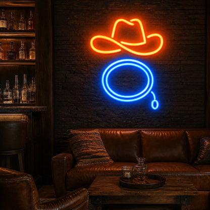 Cowboy Hat Lasso Loop Vintage LED Neon Sign real lifestyle scene