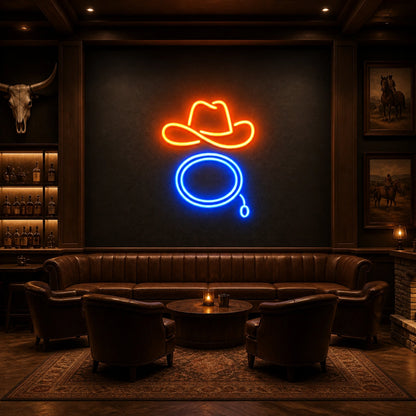 Cowboy Hat Lasso Loop Vintage LED Neon Sign size image