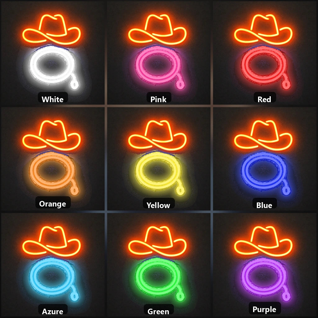Cowboy Hat Lasso Loop Vintage LED Neon Sign color grid