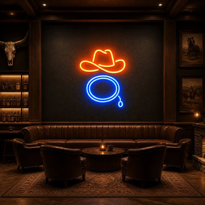 Cowboy Hat Lasso Loop Vintage LED Neon Sign - Shineneon