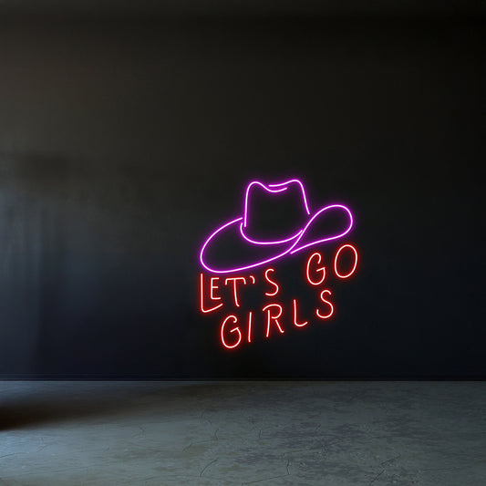 Cowboy Hat Lets Go Girl Neon Sign