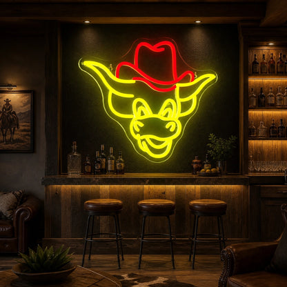 Cowboy Hat Longhorn Bull Vintage LED Neon Sign real lifestyle scene