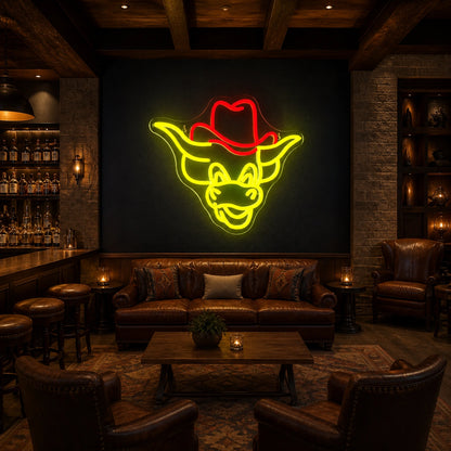 Cowboy Hat Longhorn Bull Vintage LED Neon Sign size image