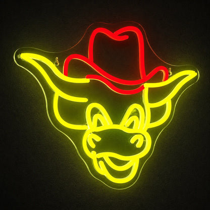 Cowboy Hat Longhorn Bull Vintage LED Neon Sign main product image