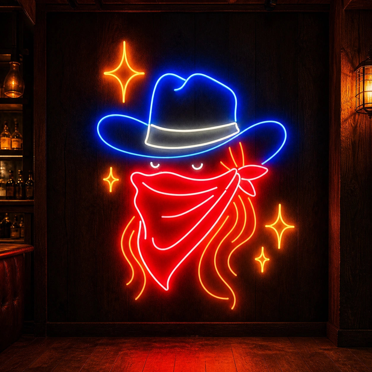 Cowboy Hat Minimal Outline Vintage LED Neon Sign high-converting product image