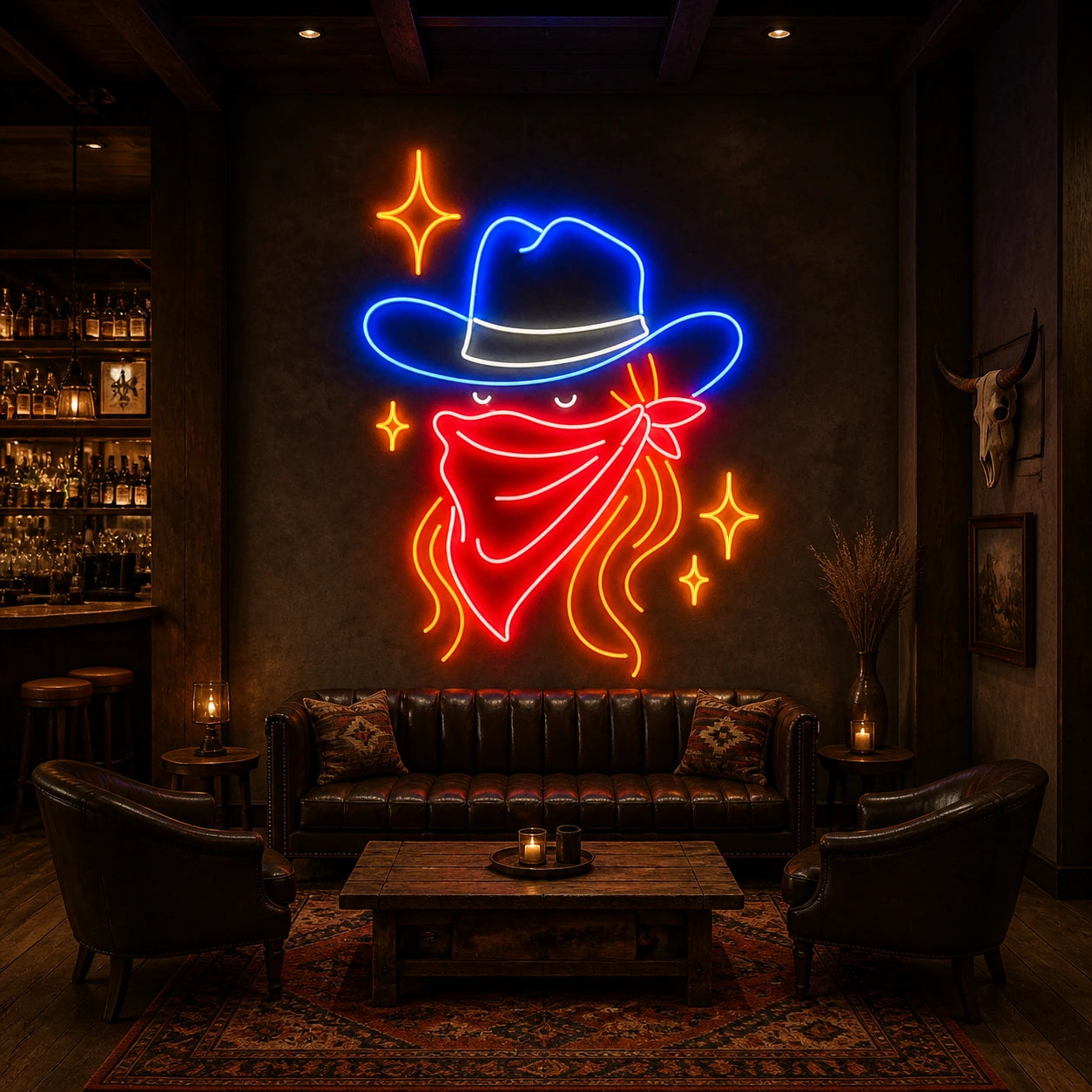 Cowboy Hat Minimal Outline Vintage LED Neon Sign size image