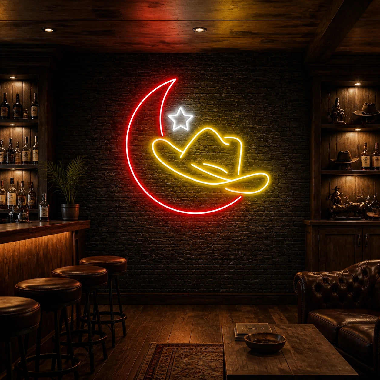 Cowboy Hat Moon Star Vintage LED Neon Sign real lifestyle scene