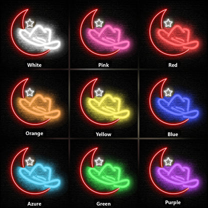 Cowboy Hat Moon Star Vintage LED Neon Sign color grid