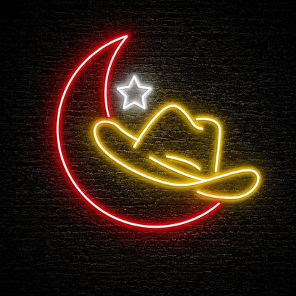 Cowboy Hat Moon Star Vintage LED Neon Sign main product image