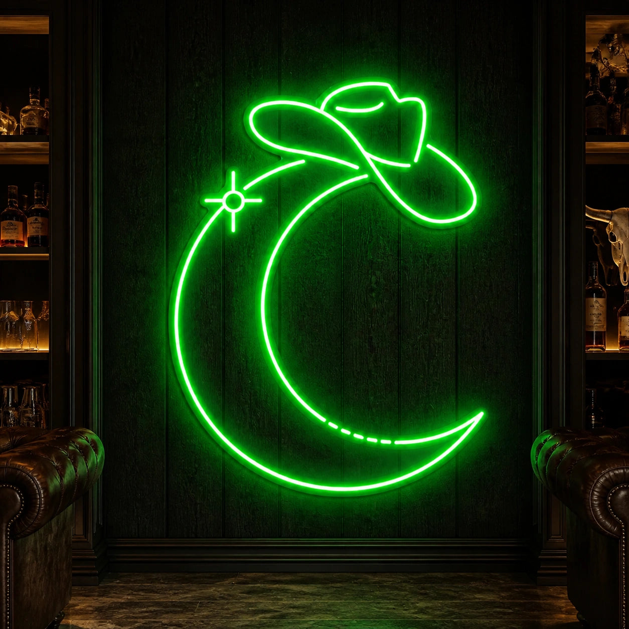 Cowboy Hat Moon Vintage LED Neon Sign high-converting product image