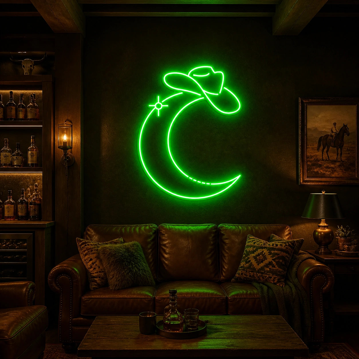Cowboy Hat Moon Vintage LED Neon Sign real lifestyle scene