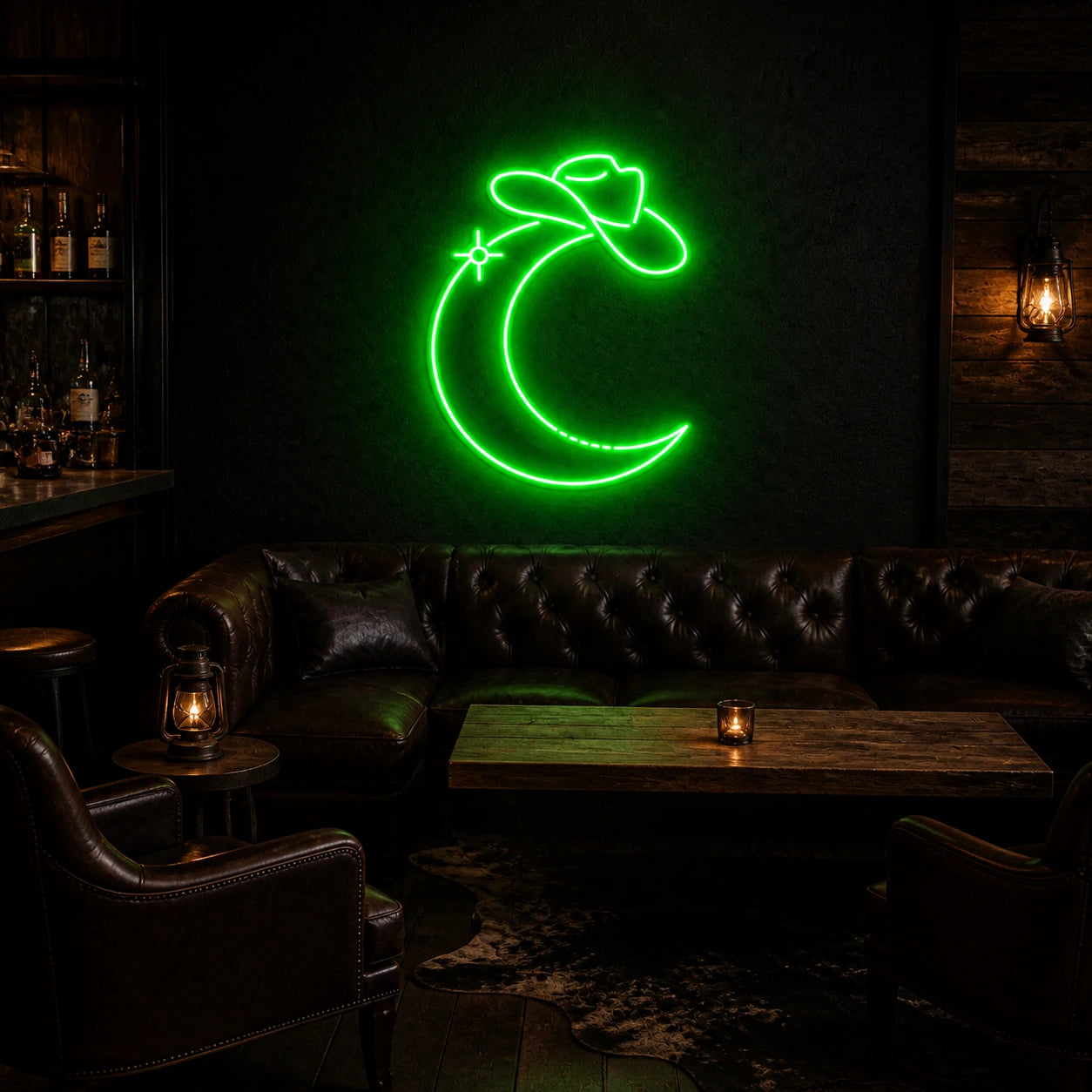 Cowboy Hat Moon Vintage LED Neon Sign size image