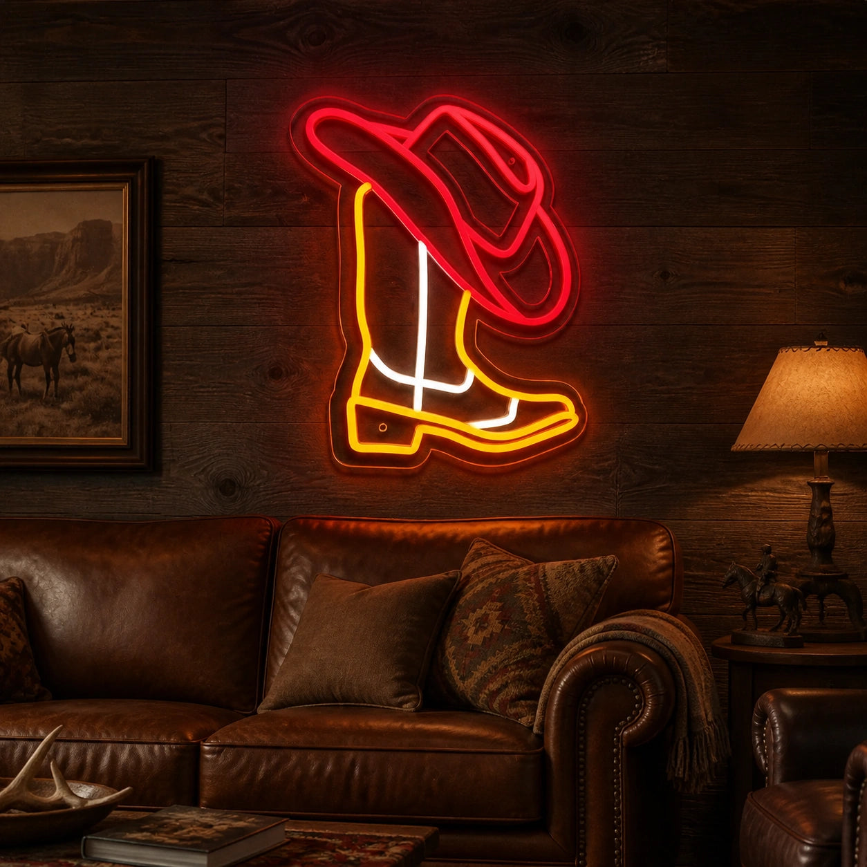 Cowboy Hat Outline Vintage LED Neon Sign real lifestyle scene