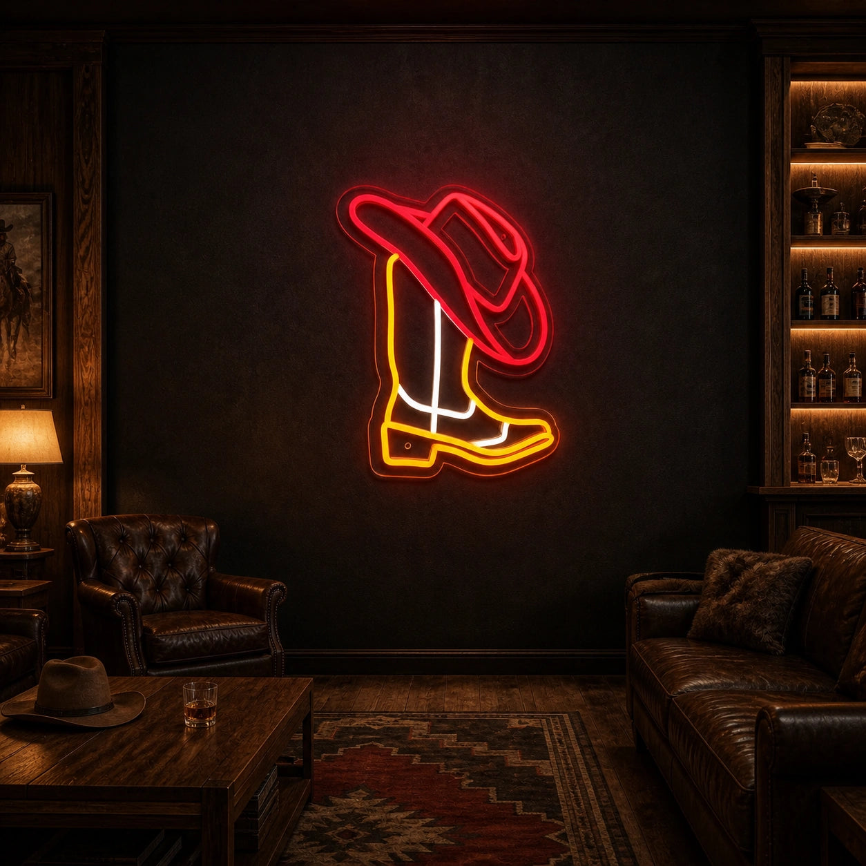 Cowboy Hat Outline Vintage LED Neon Sign size image