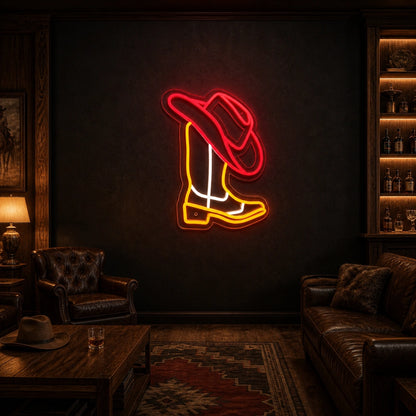 Cowboy Hat Outline Vintage LED Neon Sign size image