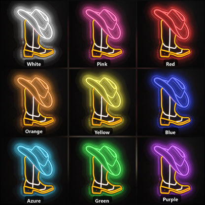 Cowboy Hat Outline Vintage LED Neon Sign color grid