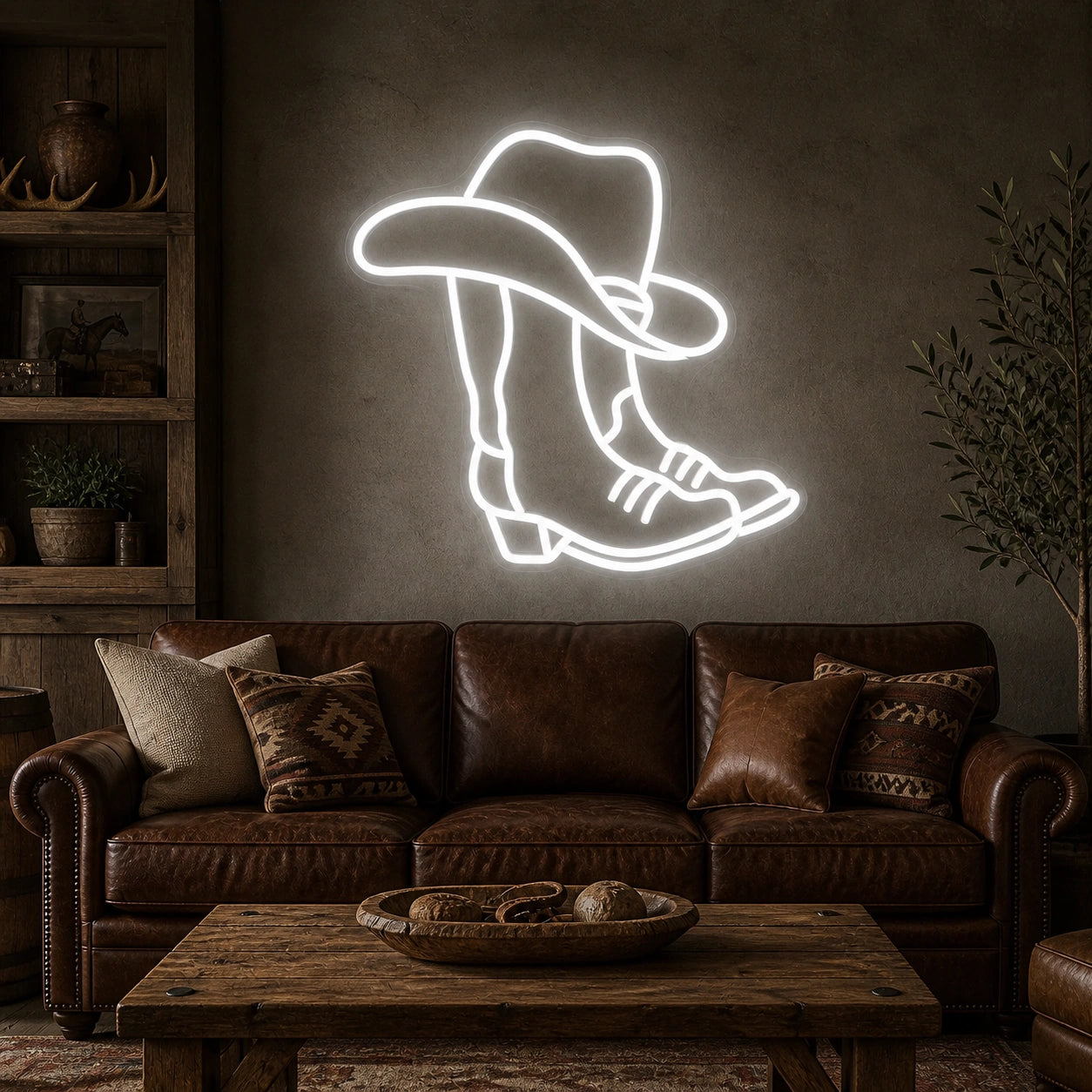 Cowboy Hat Over Boot Vintage LED Neon Sign real lifestyle scene