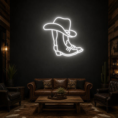 Cowboy Hat Over Boot Vintage LED Neon Sign size image