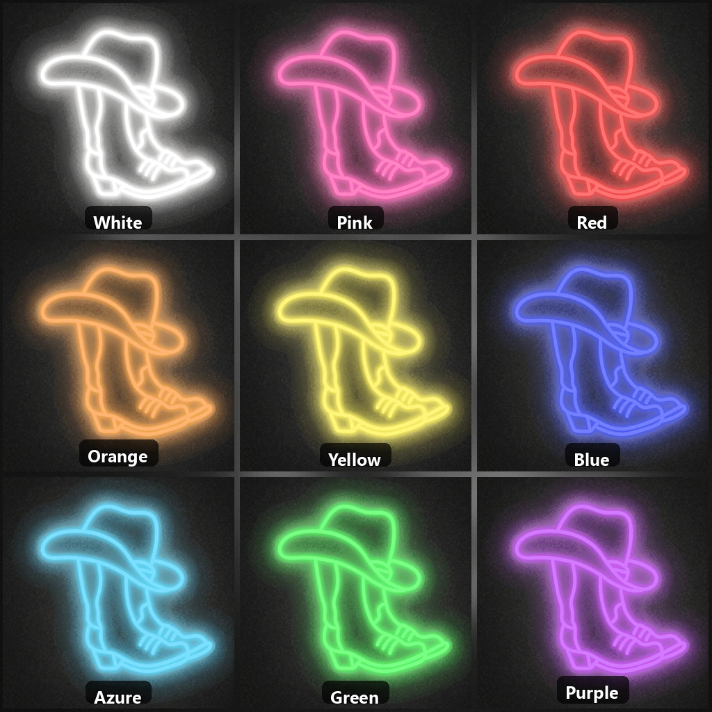 Cowboy Hat Over Boot Vintage LED Neon Sign color grid