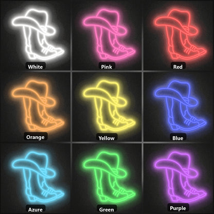 Cowboy Hat Over Boot Vintage LED Neon Sign color grid