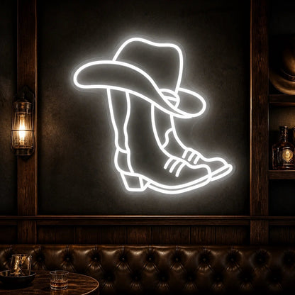 Cowboy Hat Over Boot Vintage LED Neon Sign - Shineneon