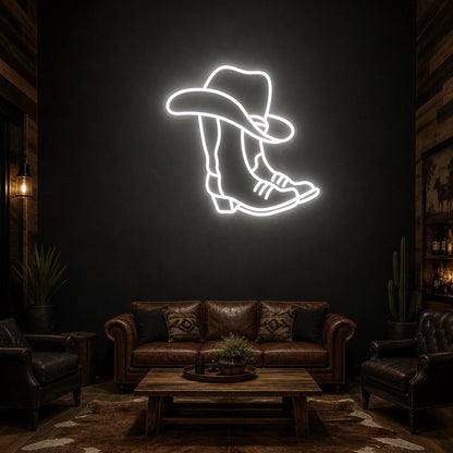 Cowboy Hat Over Boot Vintage LED Neon Sign - Shineneon