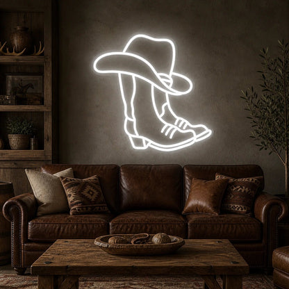Cowboy Hat Over Boot Vintage LED Neon Sign - Shineneon