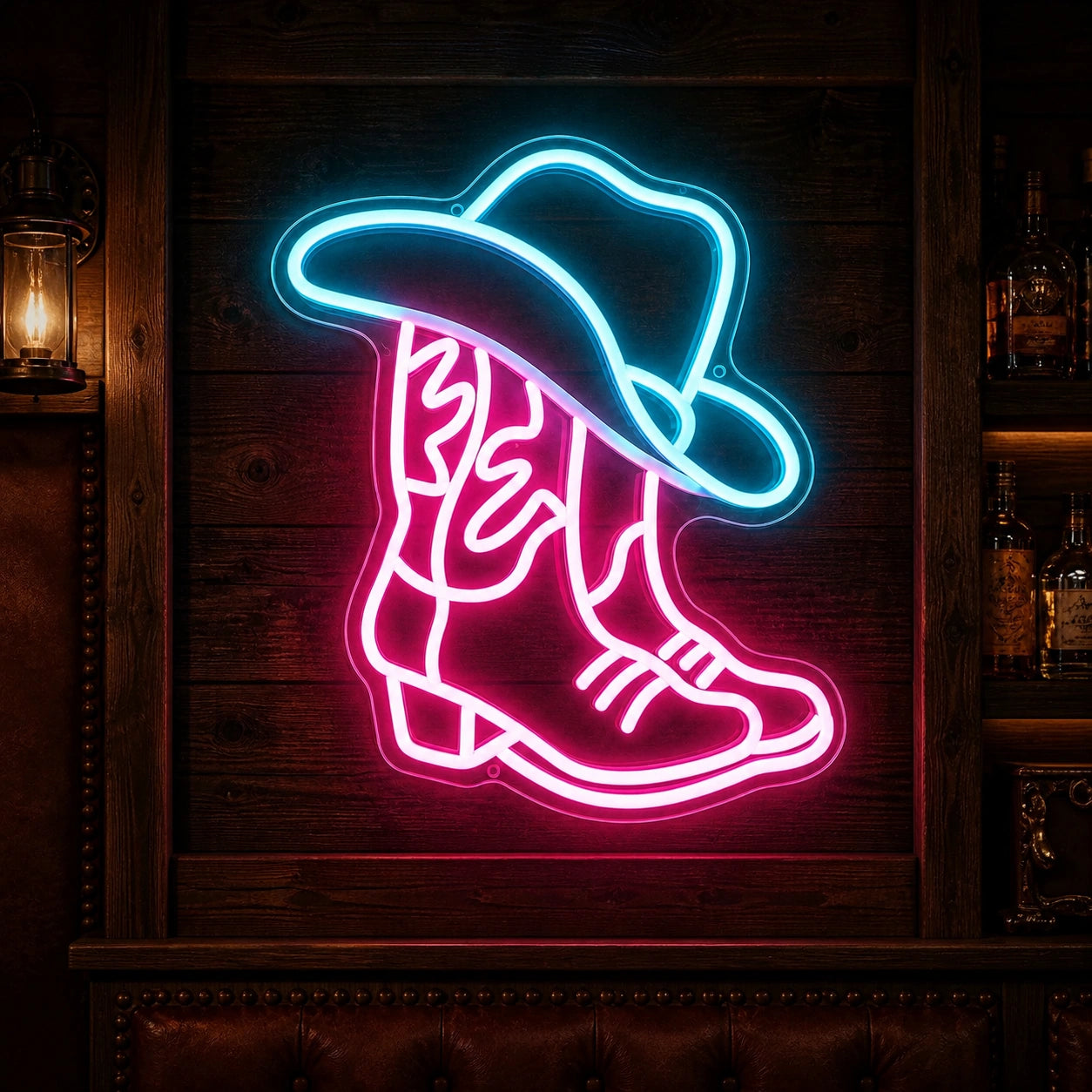 Cowboy Hat Over Pair Of Boots Vintage LED Neon Sign high-converting product image