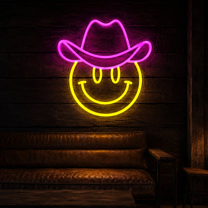 Cowboy Hat Smiley Face LED Neon Sign real lifestyle scene