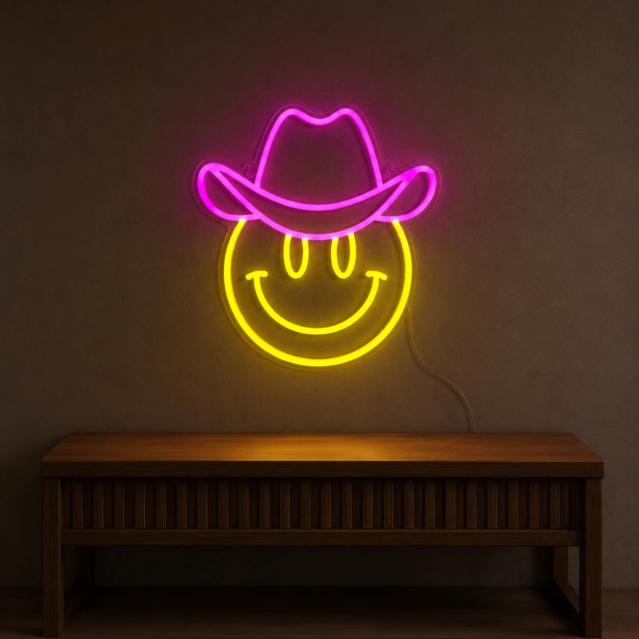 Cowboy Hat Smiley Face LED Neon Sign color grid