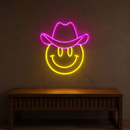 Cowboy Hat Smiley Face LED Neon Sign color grid