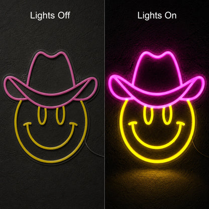 Cowboy Hat Smiley Face LED Neon Sign main product image