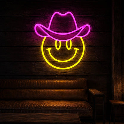 Cowboy Hat Smiley Face LED Neon Sign - Shineneon